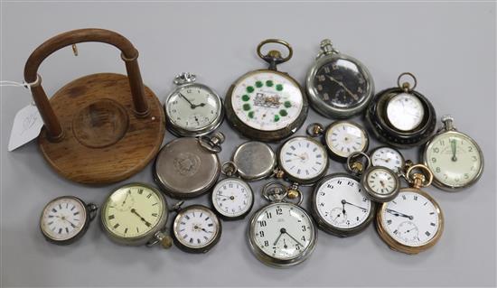 Eighteen assorted pocket and fob watches including silver and a military pocket watch by Williamson.